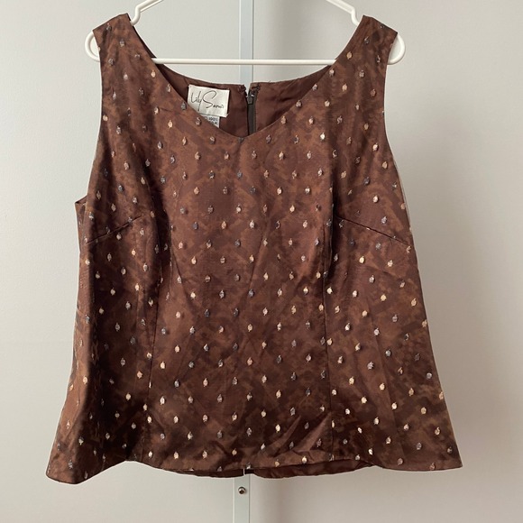Lily Samii Tops - Lily Samii Silk Office Siren MobWife Polka Dot Sleeveless Blouse Brown